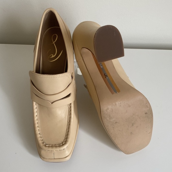 Sam Edelman Women's Jeanette Block Heel Leather Loafer Pumps Size 9 Cream Color - Picture 11 of 14
